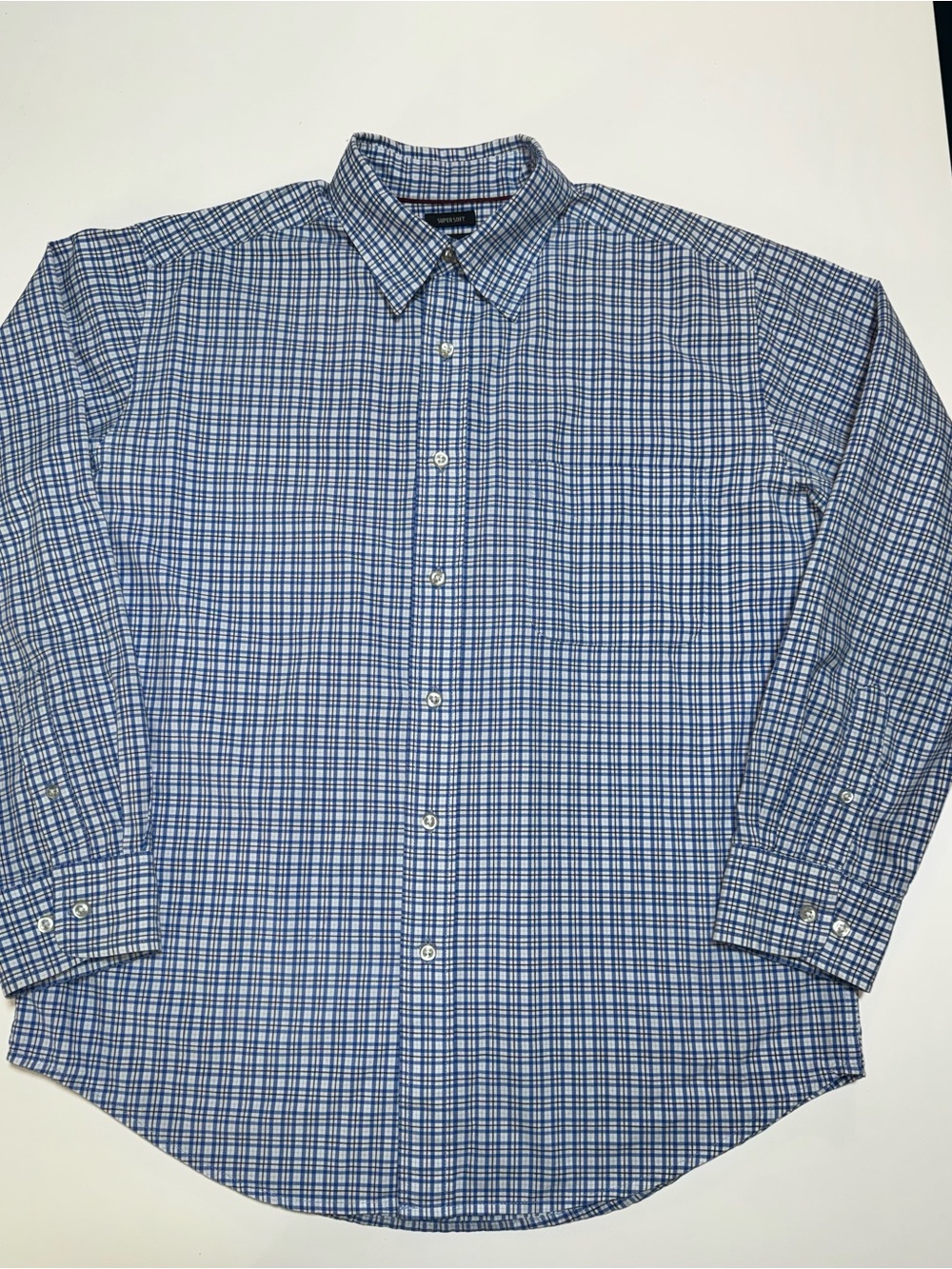 St. John’s Bay Men’s Cotton Woven Check Shirt, Blue/White, Long Sleeve, M